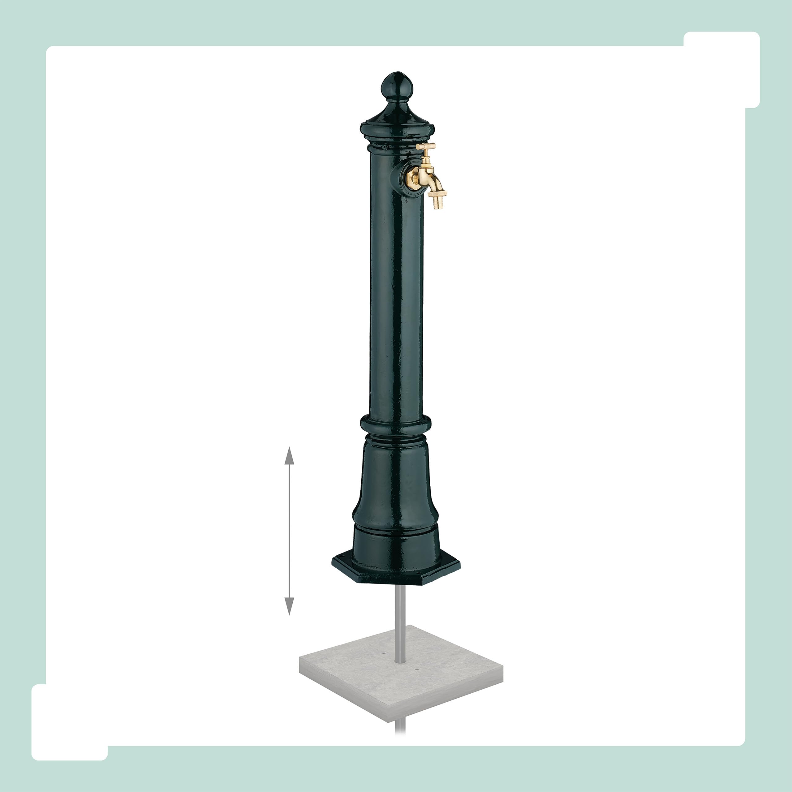 Relaxdays Fontana da Giardino in Stile Antico, Fontanella a Colonna con Rubinetto Acqua, HLP: 80x18x20,5 cm, Verde Scuro