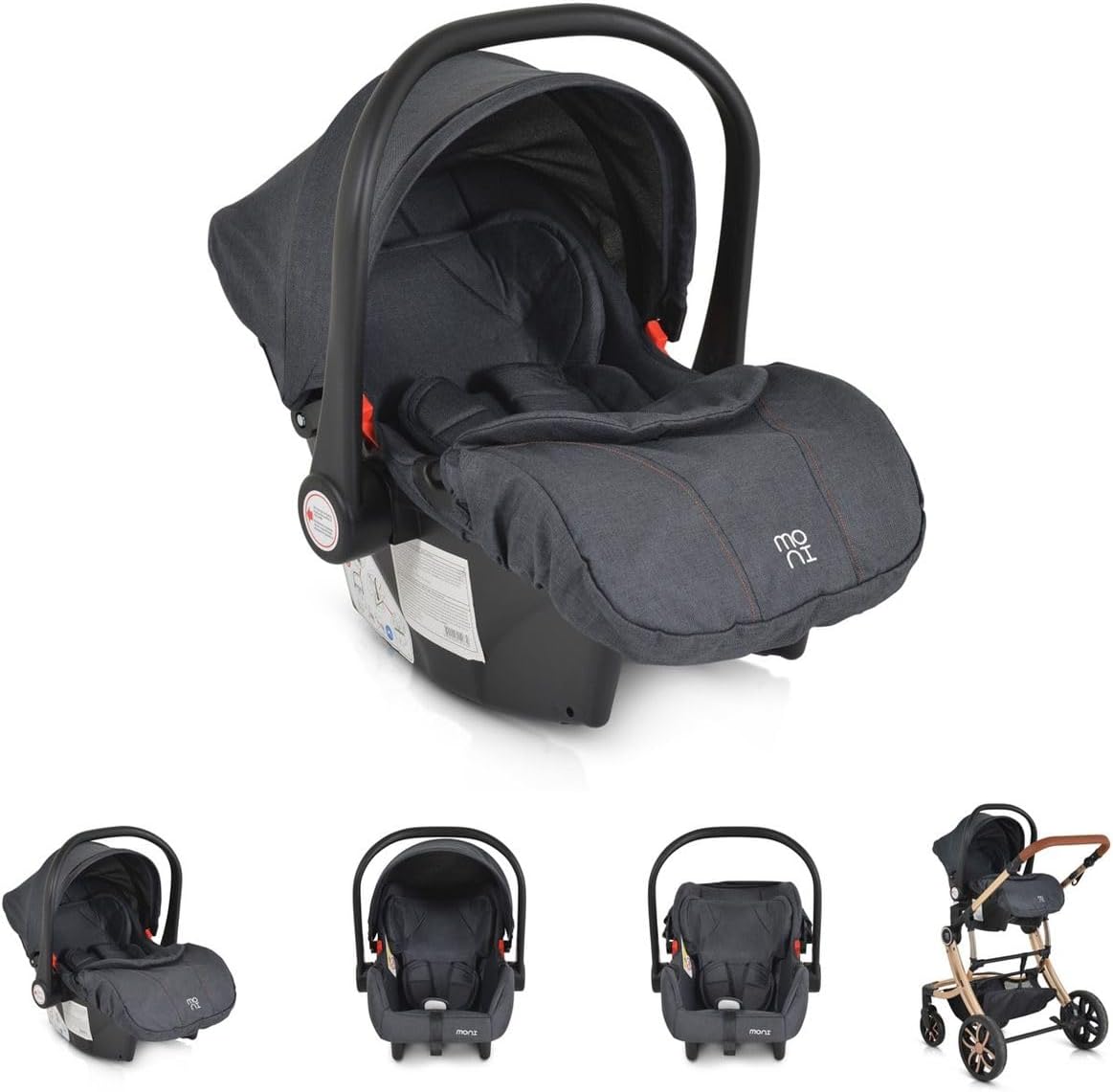 Moni Kids Trio i-Size Car Seat installed rear-facing in a vehicle