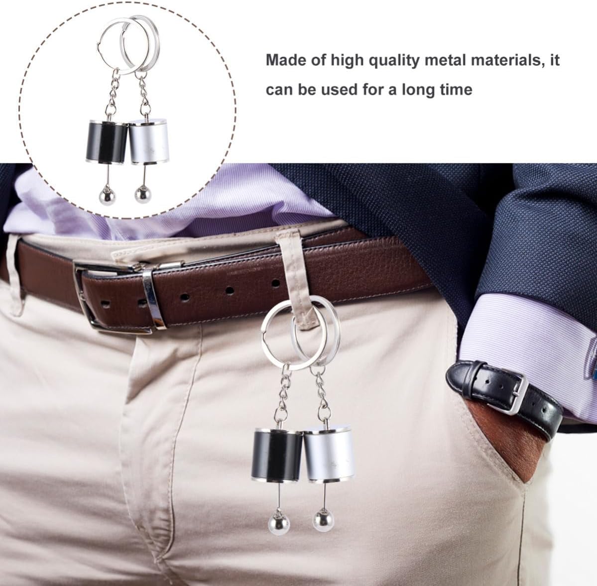 2pcs Manual Transmission Gear Keychain Set Metal Lightweight Creative Auto Model Key Rings for Organizing Keys, Stylish Black and Silver Accessories image 3