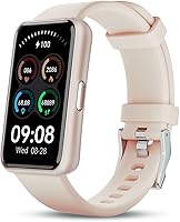 Vista 1 de Smart Watch for Women, Slim Fitness Tracker with Heart Rate, Blood Oxygen, Sleep & Step Monitor, IP68 Waterproof Smartwatch, Lightweight Pink/Gold