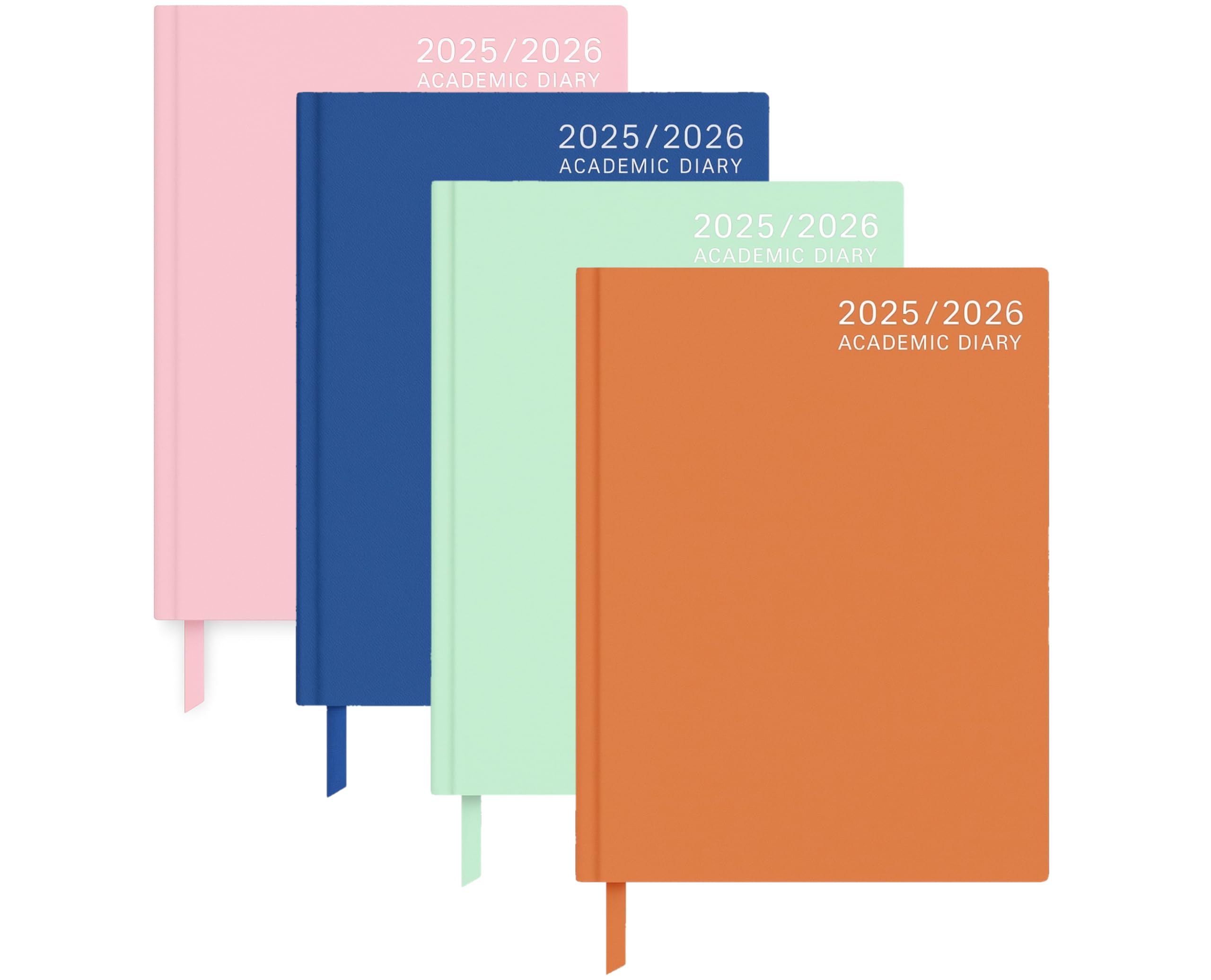 2026-2027 A4 Day Per Page Academic Diary Hardback Textured Cover with Ribbon Marker Orange Student Teacher Planner