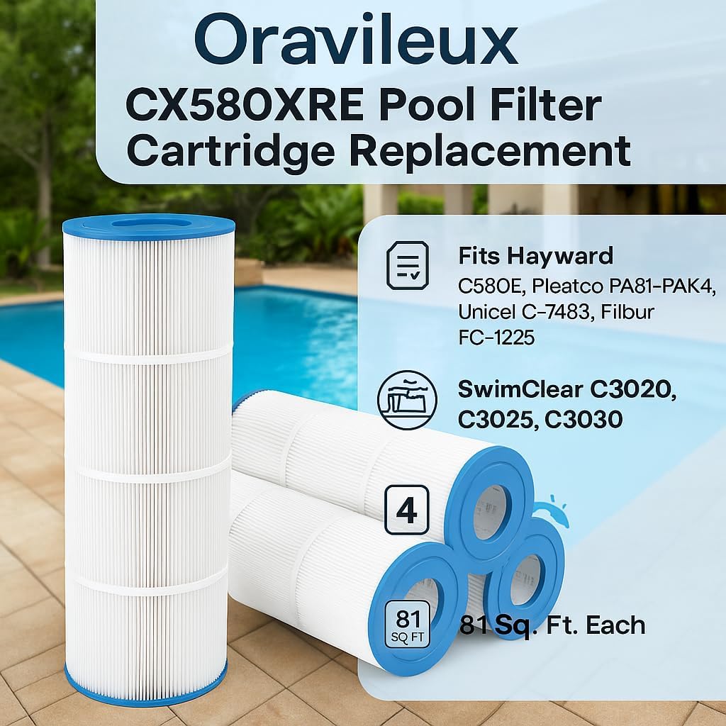 C3030 Pool Filter Cartridge Replacement | Fits Hayward CX580XRE C580E, Pleatco PA81-PAK4, Unicel C-7483, Filbur FC-1225 | SwimClear C3020, C3025, C3030 | 4-Pack | 325 Sq. Ft