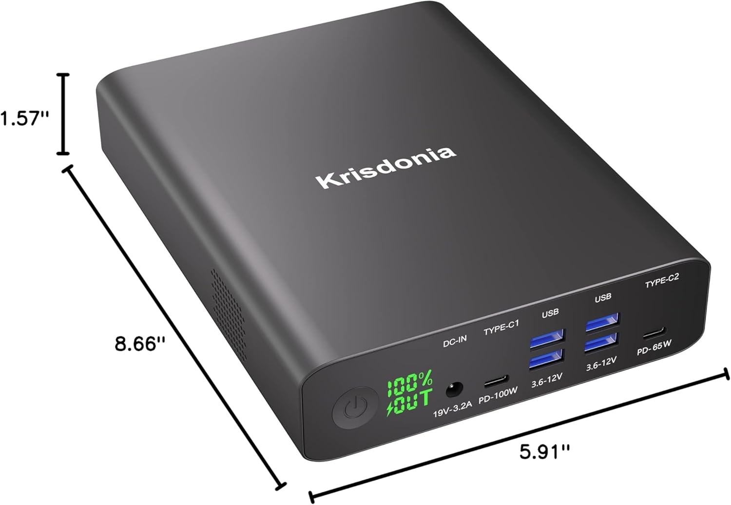 Krisdonia Portable Charger, PD 100W USB C Power Bank 64000mAh Fast Charging External Battery Pack with Dual USB-C PD (100W&65W) & 4 USB-A (QC3.0 18W) for Type-C Laptops, MacBook Pros, XPS, iPad Pro - Image 8
