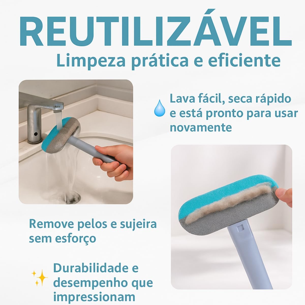 Escova Multiuso 4 em 1 Tira Pelos Pets Limpa Vidros Estofados Pisos Removedor De Poeira Rodo de Silicone Cabo Extensor 45cm Limpeza Rápida para Sofás Tapetes Roupas Janelas Box Carro e Casa Escova Multiuso 4 em 1 Tira Pelos Pets Limpa Vidros Estofados Pisos Removedor De Poeira Rodo de Silicone Cabo Extensor 45cm Limpeza Rápida para Sofás Tapetes Roupas Janelas Box Carro e Casa