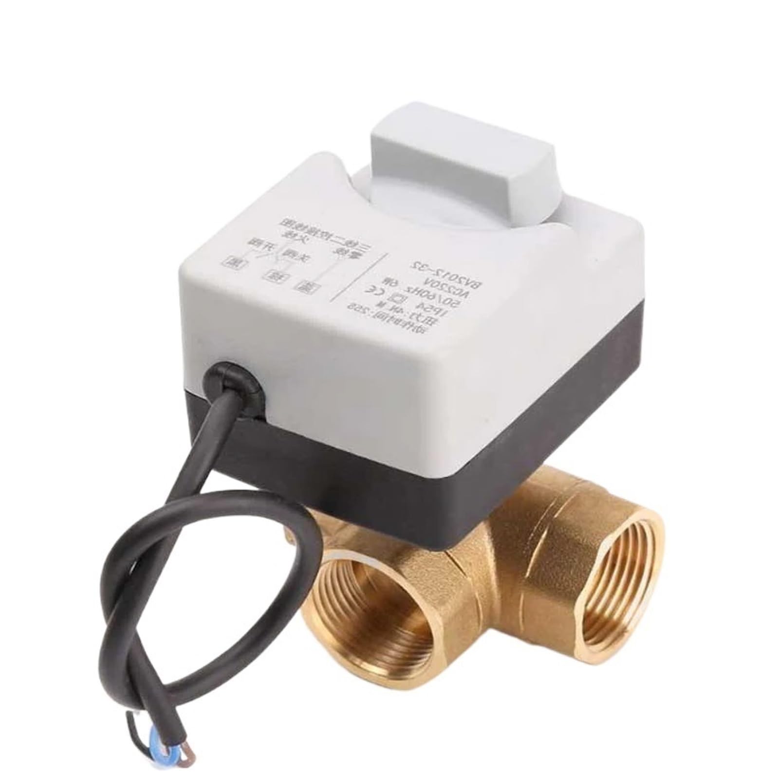 Vanne À Bille Motorisée 3 Voies 3 Fils 2 Commandes En Laiton 12V 24V 220V DN15 DN20 DN25 DN40 Avec Interrupteur Manuel(24VDC DN15)