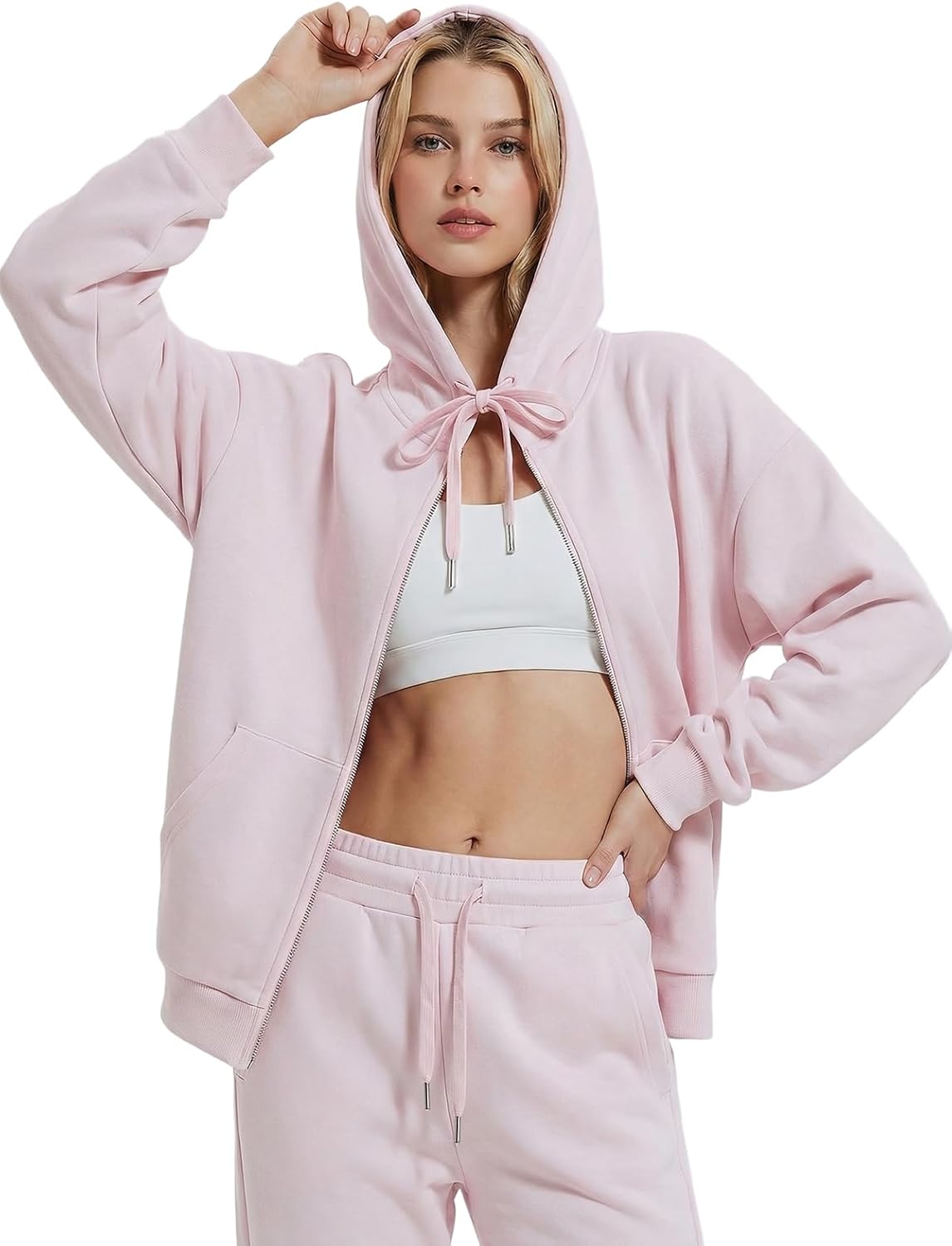 Tall Women Oversized Sweatsuit Matching 2 Piece Set Fleece Tracksuit, Winter Lounge Airport Outfit (Runs Large)