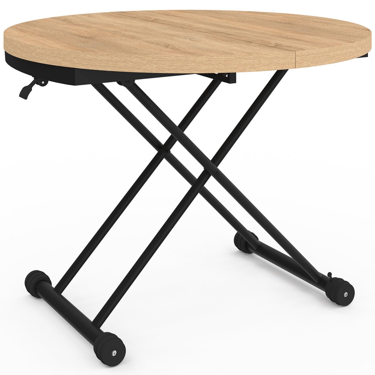 IDMarket - Mesa de centro extensible abatible convertible en mesa de comedor redonda ALTURA 100-150 cm de madera y diseño industrial negro