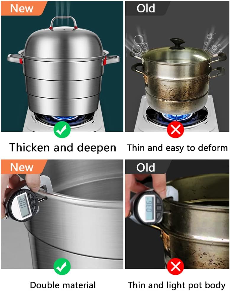 Large 3-Layer Food Steamer, Stainless Steel Thickened Commercial Multi-Function Steamed Buns Soup Pot Steamer (55cm)