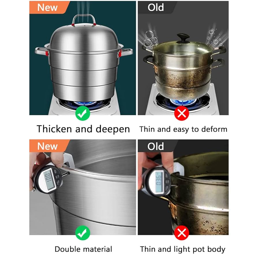 Amazon｜大型3層フードスチーマー、ステンレス鋼の厚みのある