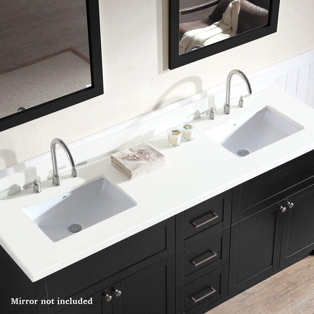 DKB Bradford Series 73" Inch Double Rectangle Sink Bathroom Vanity Cabinet in Black, Pure White Quartz Countertop, 4 Soft Closing Doors, 3 Full Extension Dovetail Drawers, No Mirror