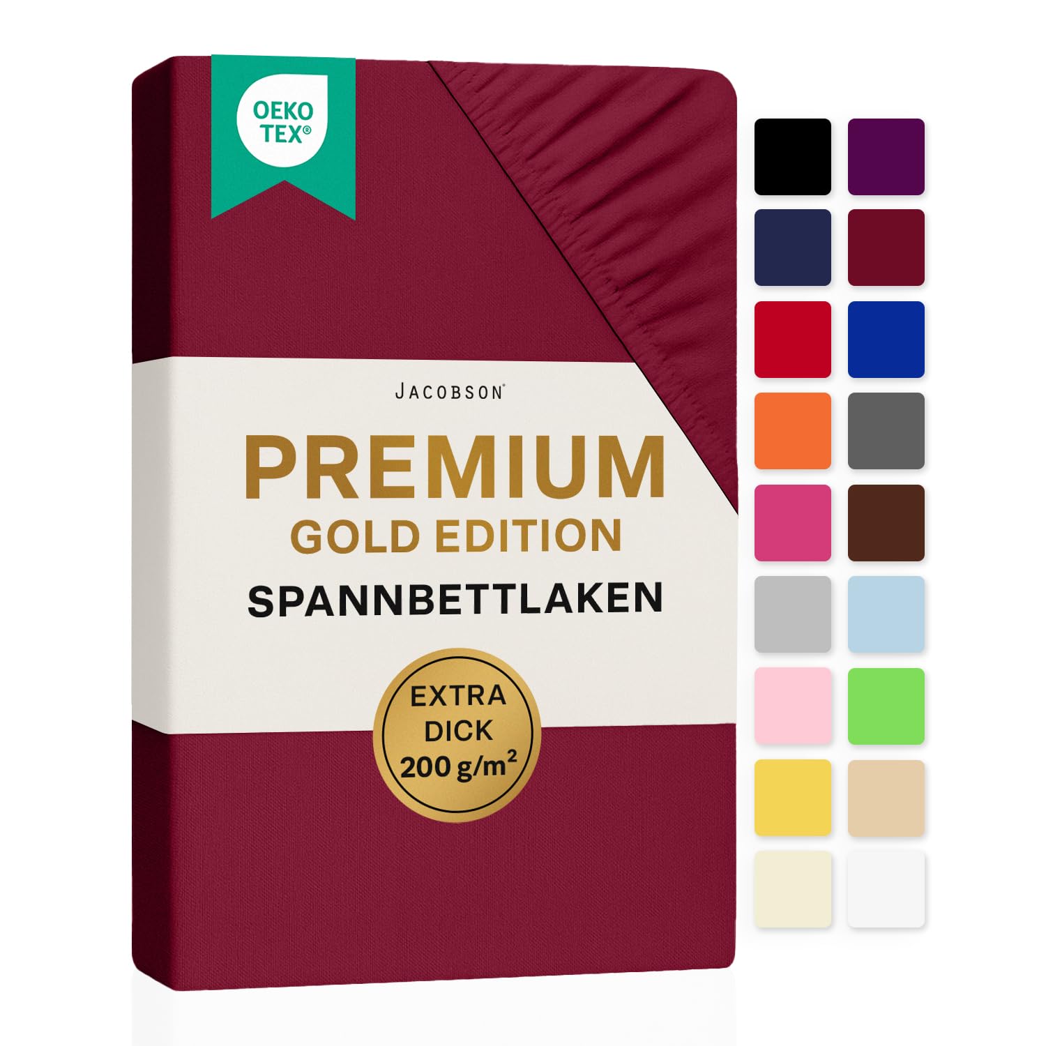 Jacobson Premium Spannbettlaken 200 g/m² Jersey Baumwolle mit Elasthan (120x200-130x200 cm, Bordeaux)
