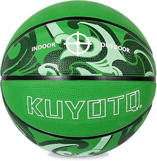 KUYOTQ Official Size 6 Basketball 28.5" Green Wave Thickened Rubber in&Outdoor Youth Kids Women Basketball for Game Play(Deflated)