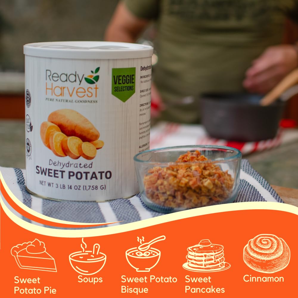 Ready Harvest Dehydrated Food - Sweet Potatoes | Emergency Food | Pantry Staples | #10 Can | 25-Year Shelf Life | Cans Filled to the Top