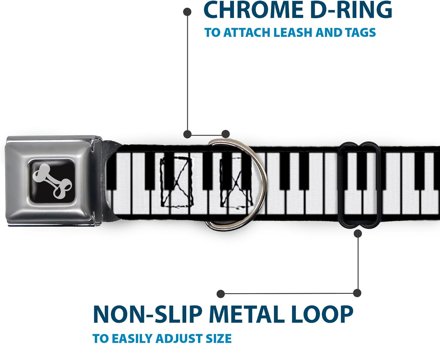 Buckle-Down Seatbelt Buckle Dog Collar - Piano Keys - 1" Wide - Fits 9-15" Neck - Small