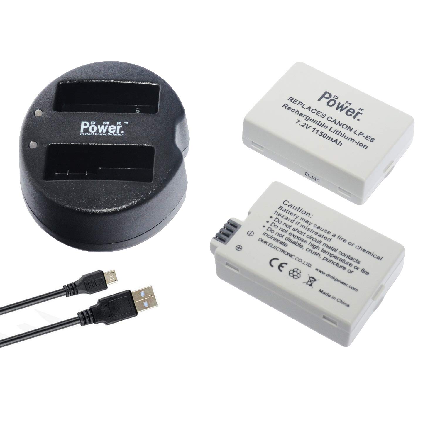 DMK Power LP-E8 Replacement Battery 2Pack 1150mAh Batteries with Battery Charger Kit (TC-USB2)