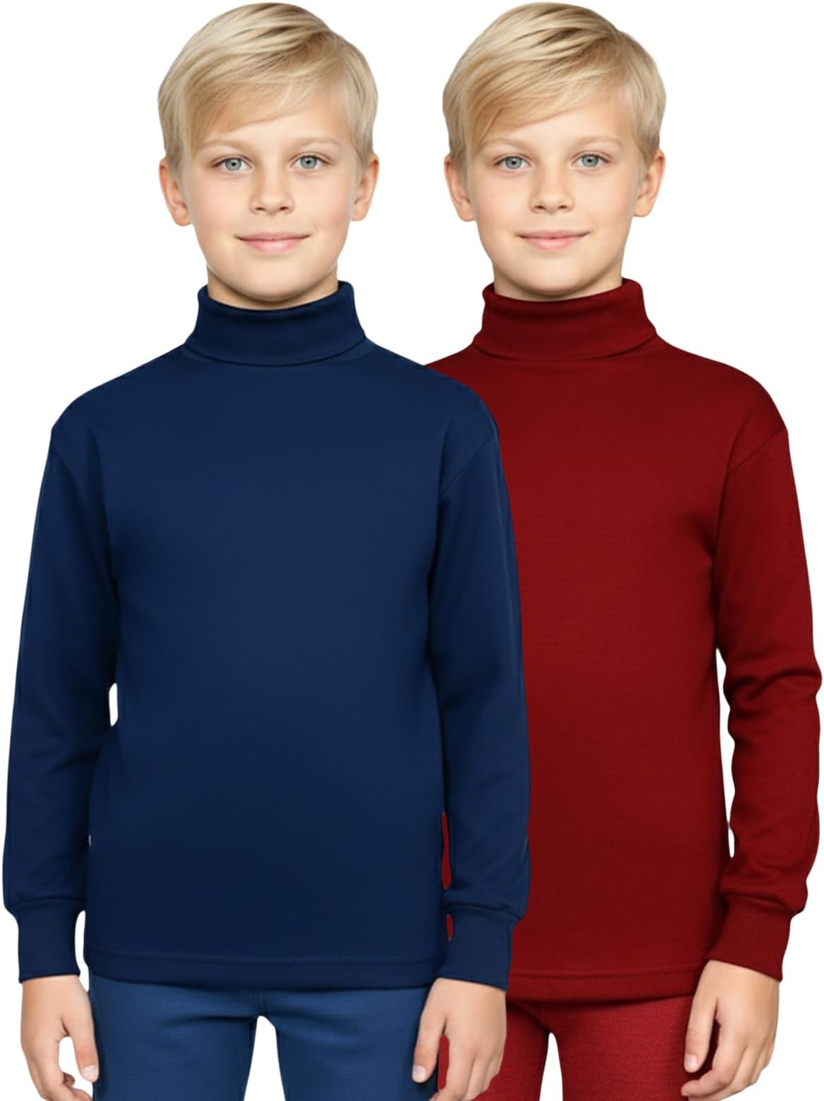 Lux Cott's Wool Boys High-Neck Full Sleeves Thermal Top | High Neck Thermal Top for Boys | Pack of 2