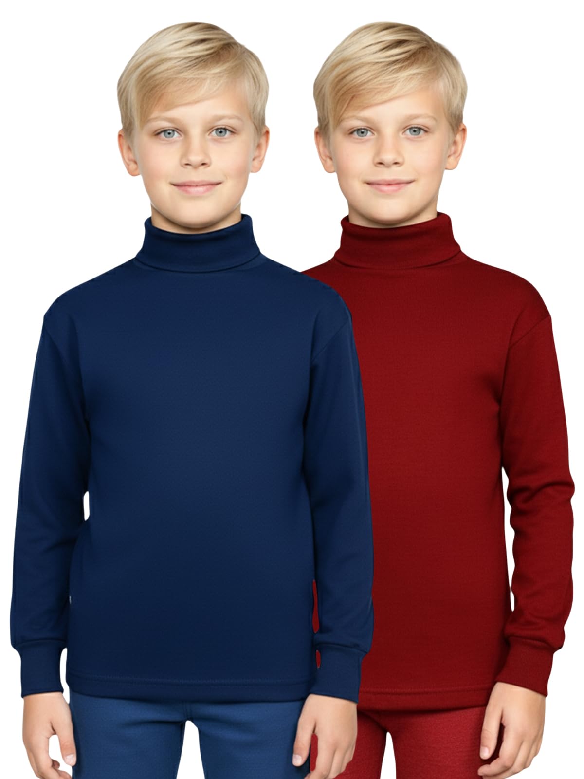 Lux Cott's Wool Boys High-Neck Full Sleeves Thermal Top | High Neck Thermal Top for Boys | Pack of 2