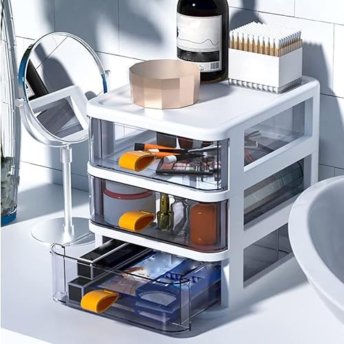 Miniatura 6 de Cabilock Caja mini transparente multicapa de cosméticos estacionarios con asa organizadora, cajones de plástico, casillero para el hogar, joyas,