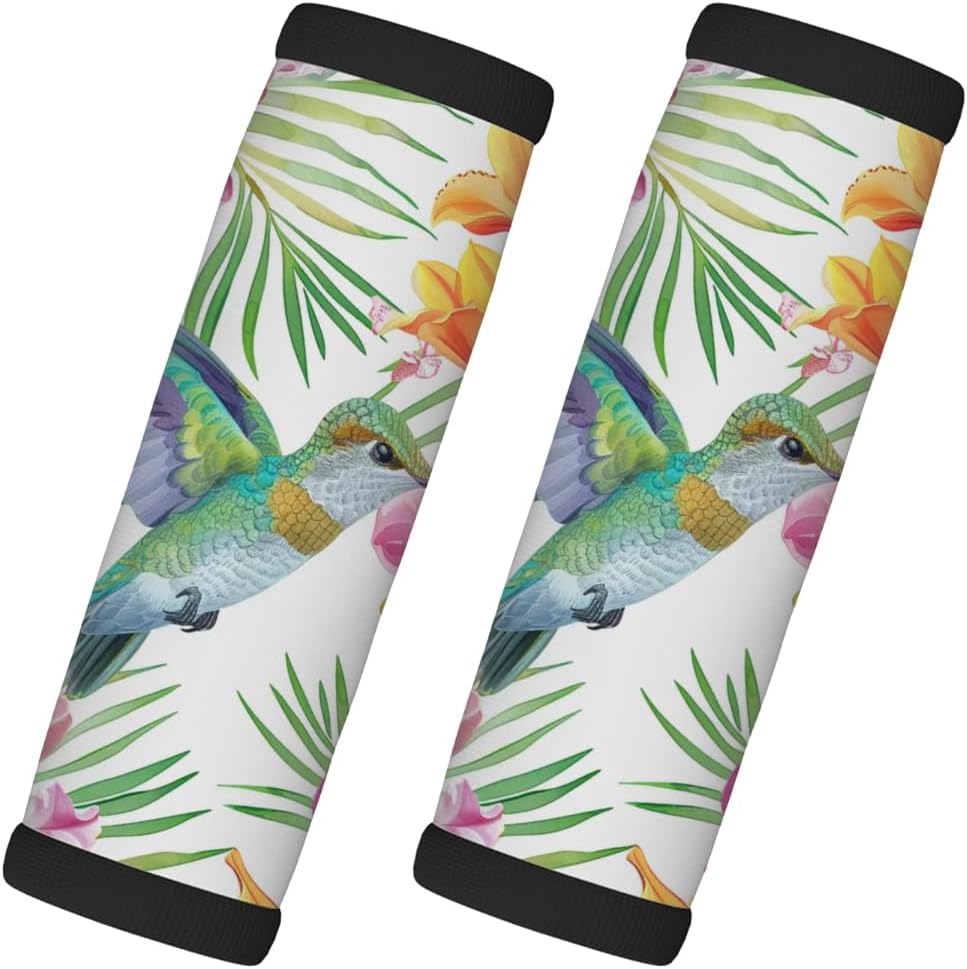2 Pack Luggage Handle Wraps for Suitcase Colorful Hummingbird Flower