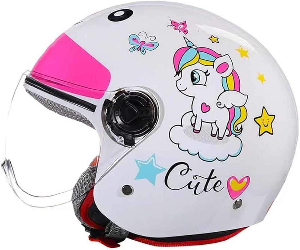 DOT Approved Kid 3/4 Motorcycle Open Face Helmet with Visor, Fashion Lightweight Breathable Half Helmet for Bicycle V Moped Cruiser Scooter Cute Children Half Face Helmet