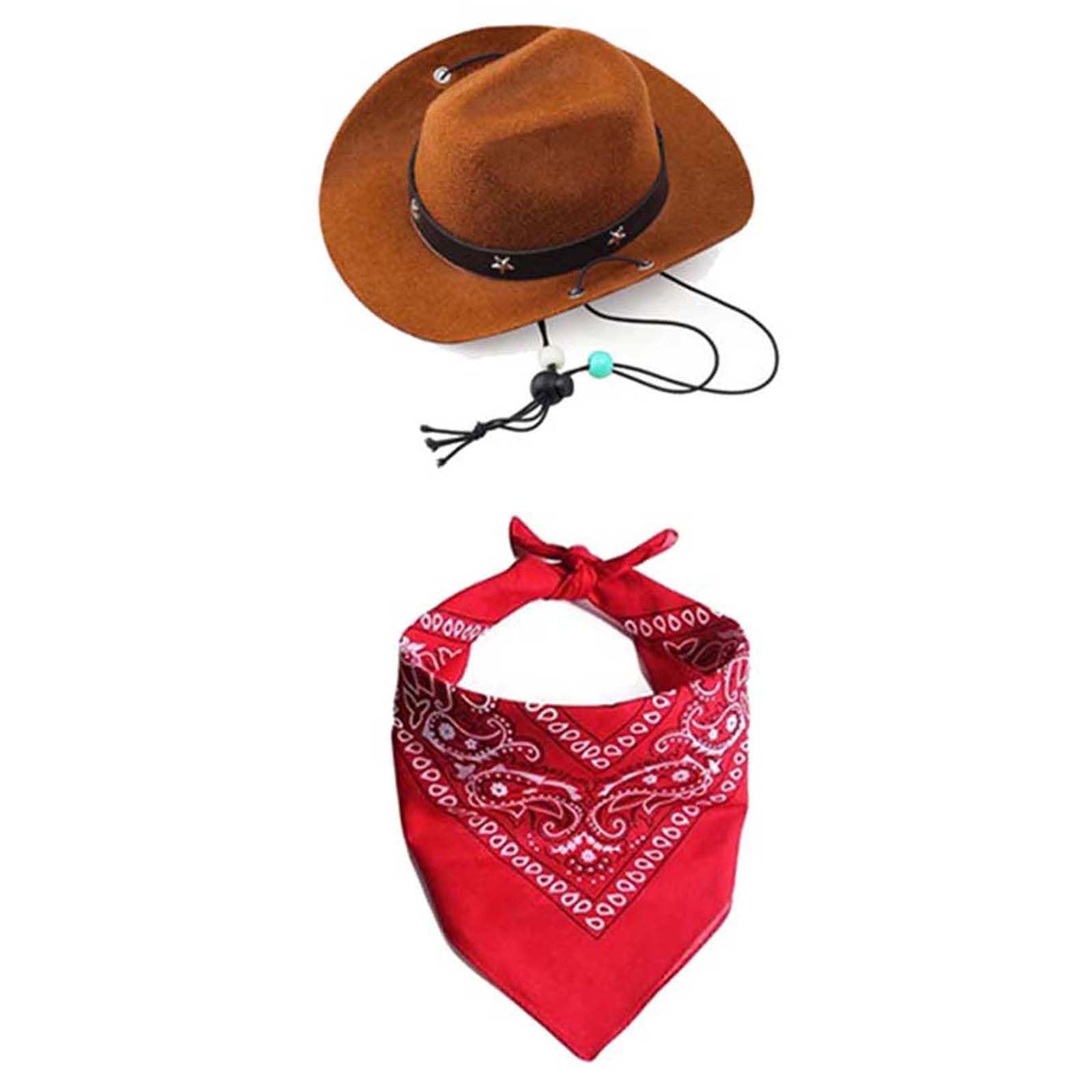 Qiubaoll Pet Cowboy Costume Dog Halloween Dog Cat Costumes Western Pet Accessories Mini Cowboy Hat Bandana Scarf for Small Medium Large Dogs Cat(Brown)
