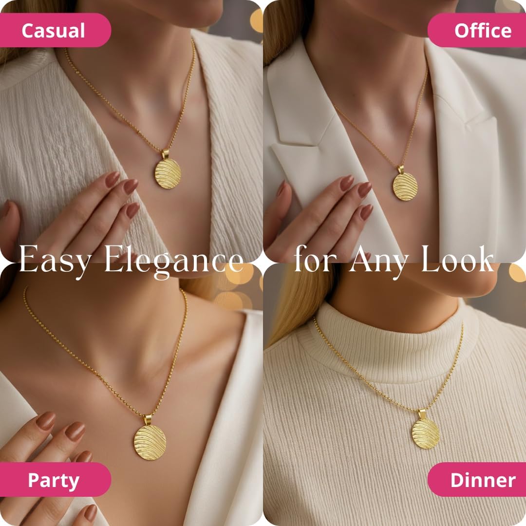 Gempires 14K Gold Plated Pendant Necklace Collection for Women | Floral Coin & Bar Designs | Handmade Textured Layering Jewelry | Hypoallergenic Dainty Gold Necklace Gift for Her - Image 6