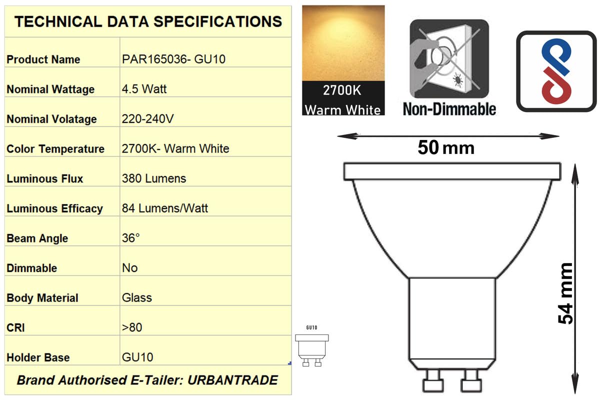 Technical Data Specifications for LEDVANCE GU10 Lamp