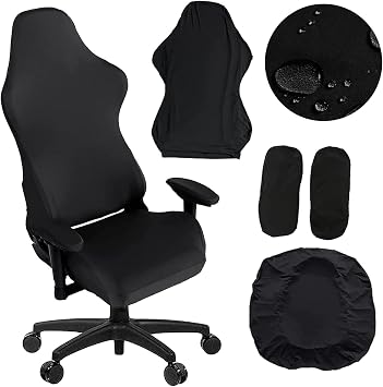 Gaming Chair Cover, Ergonomic Office Computer Game Chair Slipcovers, Stretchy Polyester Covers, 4pc/Set with Armrest Covers/Back/Seat Cover for Reclining Racing Gaming Chair Black