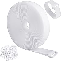 Vista 1 de Correas de cable ajustables de 16 pies con hebillas, longitud de corte libre, bridas de cable de sujeción reutilizables blancas, correa de seguridad