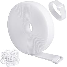 16Ft Adjustable Cable Straps with Buckles, Free Cut Length, White Reusable Fastening Cable Ties, Hook and Loop Securing Strap for Cable Tidy, Wire Management, Cord Organiser, 0.8In Wide