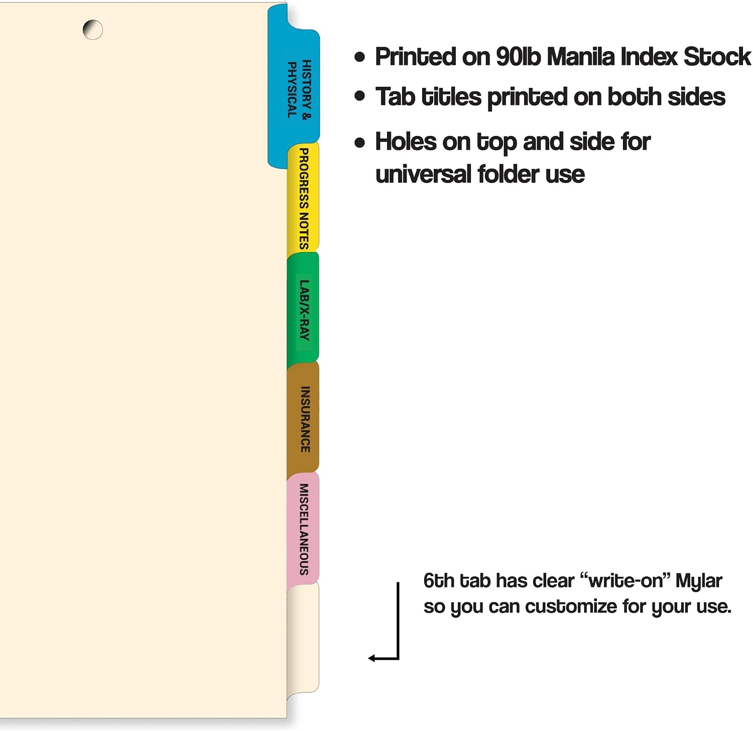 Doctor Stuff - Stock Medical Chart Dividers, 260 Sets of 6 Popular Healthcare Index Tabs, Side Tab, 9" x 11", File Folder Organizer for Nursing Patient Charts and Medical Records