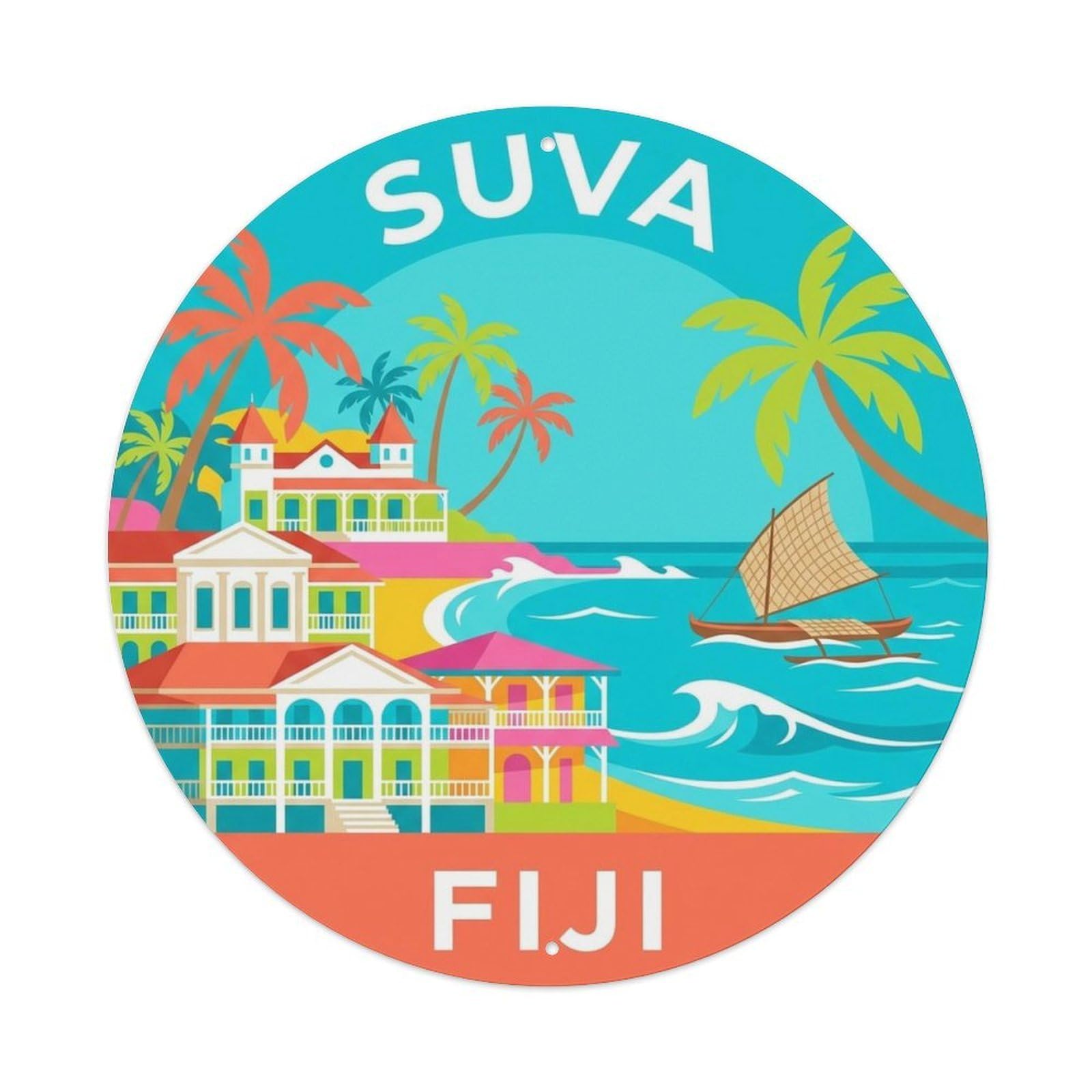Fiji Travel Suva Pacific Island Capital Coastal Classic Metal Tin Sign