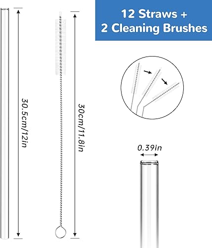 Miniatura 5 de NiHome 12 popotes reutilizables de vidrio transparente aptos para vaso Stanley H2.0 de 40 onzas con 2 cepillos, 12 pulgadas de largo, 0.4 pulgadas