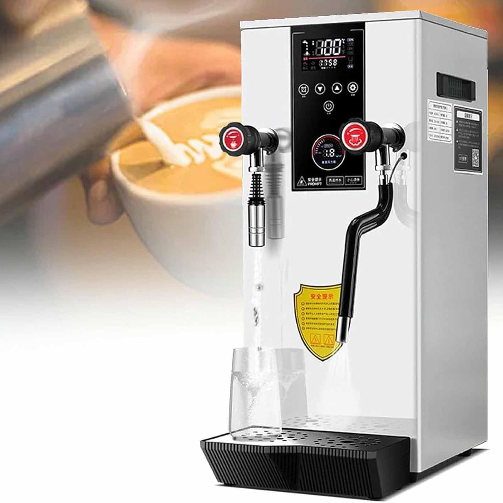 Komercyjny spieniacz do mleka parowego, automatyczna maszyna do gotowania wody 2200 W, zbiornik 12 l, podwójne zawory 360°, wyświetlacz ciśnienia LED do kawiarni i sklepów z herbatą mleczną