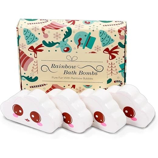 Regenbogen Badebomben Geschenkset, 4 Große 100g Badekugeln mit Natürlichen Inhaltsstoffen, Perfektes Bath Fizzer Geschenk für Muttertag/Geburtstags/Weihnachten/Kinder/Frauen/Mama (4pieces)