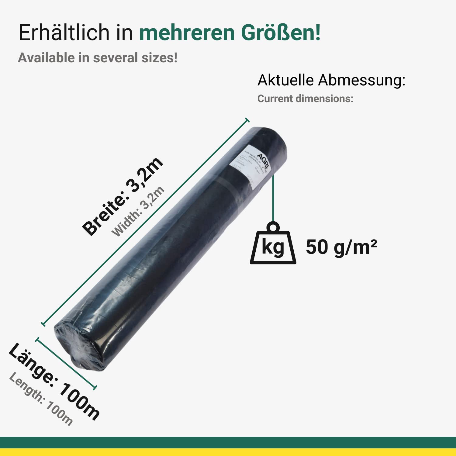 AGRI plus Fieltro para las malas hierbas de alta calidad para jardín con una fuerte resistencia a los rayos UV, permeable al agua y extremadamente resistente a la rotura, para una perfecta protección