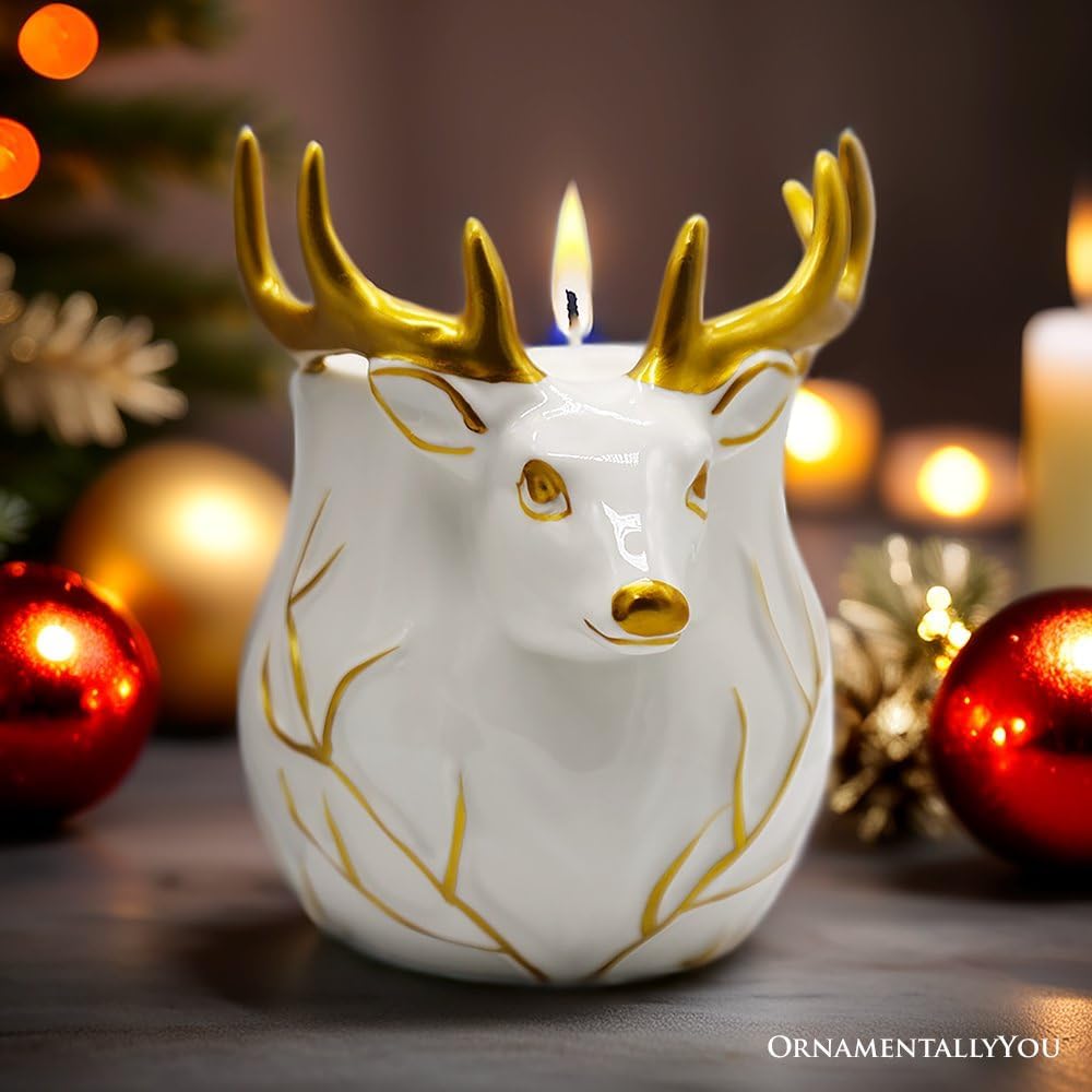 Love & Romance Candle Valentine's Day Gift, Soy Wax, Aromatherapy, Cozy & Decorative (Luxurious Ceramic Deer Candle, Scented with an Enticing English Pear Aroma)