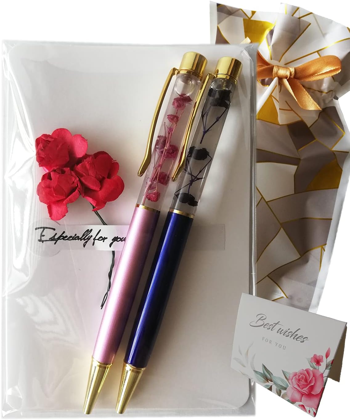 ハーバリウム ボールペン ハーバリウムペン 高級ボールペン きらきら 金箔ペン 替え芯セット メッセージカード付き かわいい ギフト ラッピング プレゼント 母の日 誕生日 クリアバッグ入り ピンク ブルー Faz Co Zm