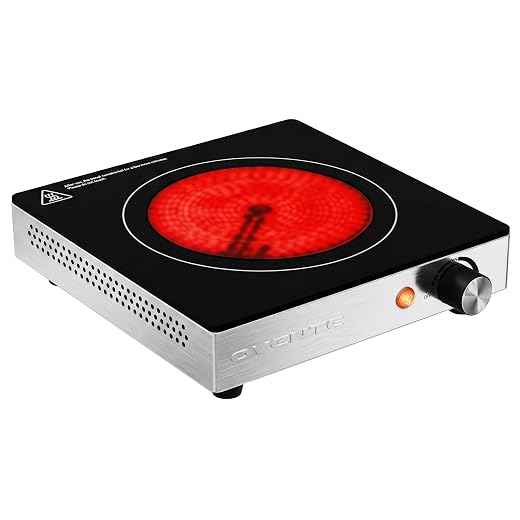OVENTE Infrared Ceramic Single Burner, 1200W Electric Countertop Hot Plate with Black Crystalline Glass, Portable Stainless Steel Cooktop for Home, Office, or Dorm Use, Black BGI301GB