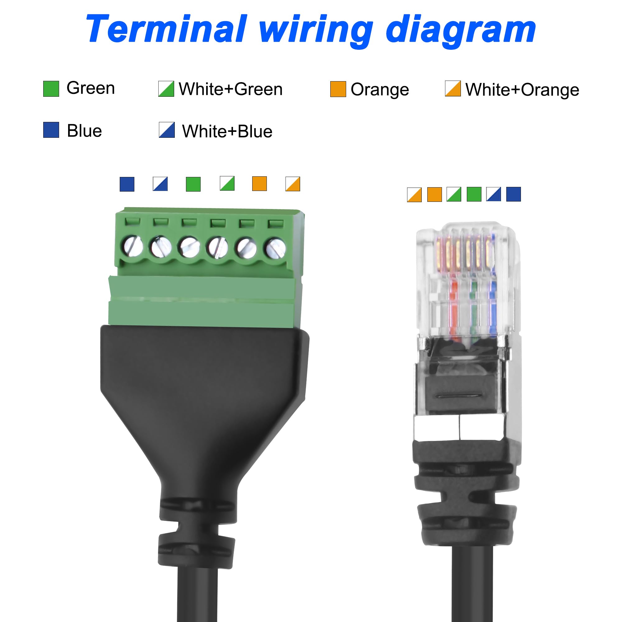 XMSJSIJ rj12 zacisk śrubowy na 6-pinowy, bezlutowy adapter, kabel przedłużający, wtyczka na 6-pinowy, przedłużacz do telefonu stacjonarnego, 2 szt
