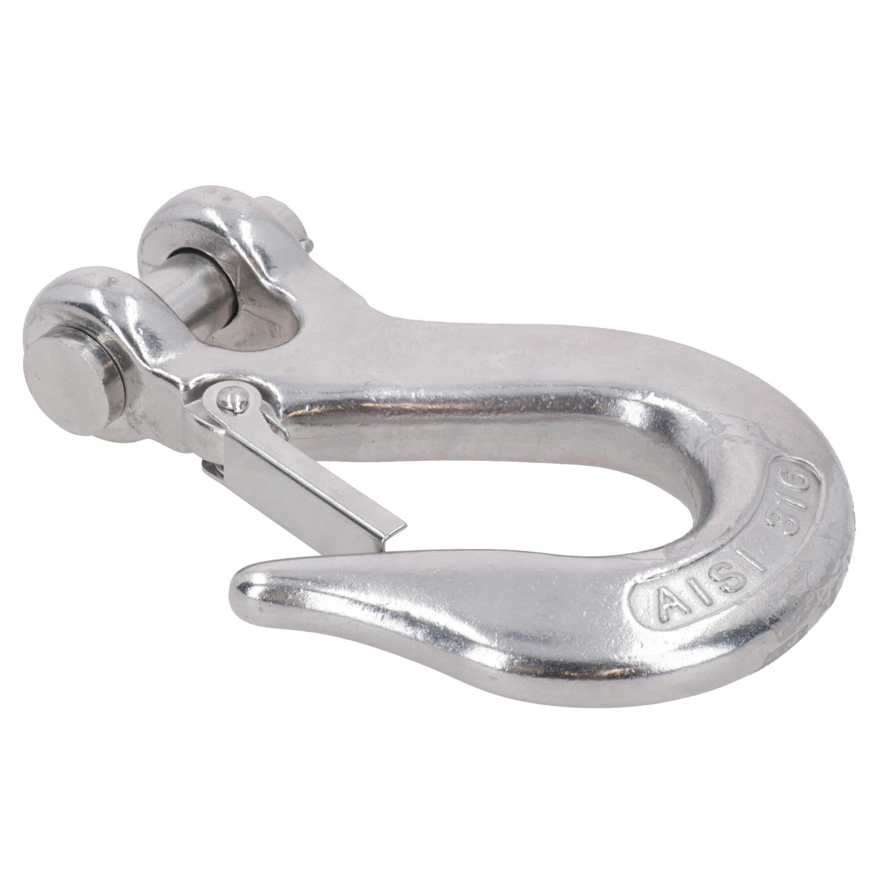 Clevis - Gancio antiscivolo con chiusura di sicurezza, in acciaio inox, per sollevamento catena da 12 mm, 4 pezzi