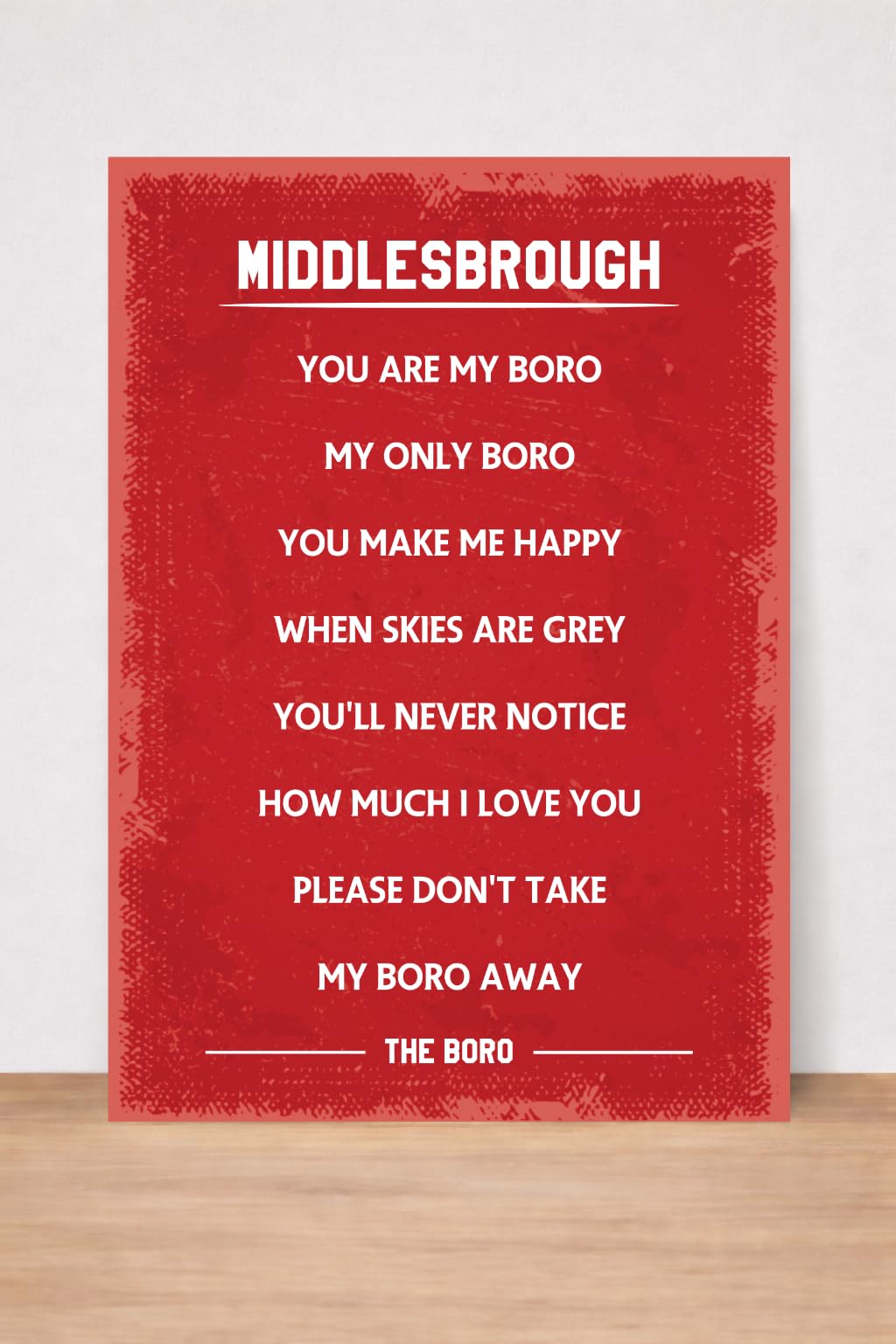 middlesbrough fans song print, Red, Wall Art Poster, Size A4