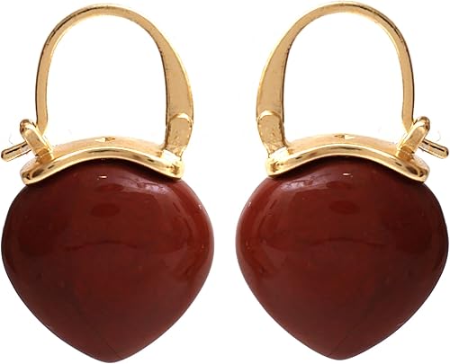 Gempires Mother's Day Gift Red Jasper Hoop Earrings, Dangle Drop, Trendy, Handmade 15mm Pear shape Crystal, Dainty Statement Earring, 14k Gold