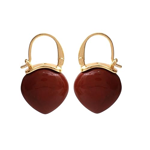 Gempires Mother's Day Gift Red Jasper Hoop Earrings, Dangle Drop, Trendy, Handmade 15mm Pear shape Crystal, Dainty Statement Earring, 14k Gold disponible en Yaxa Peru