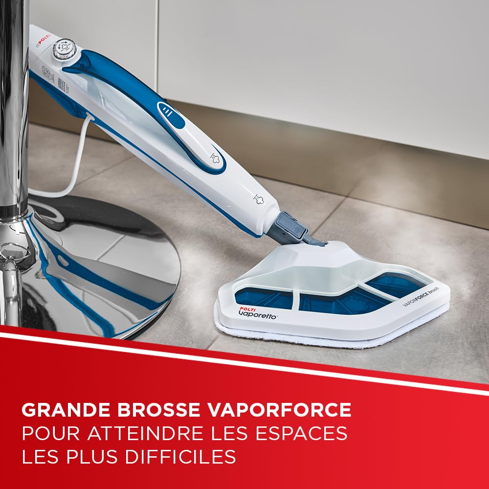 Polti Vaporetto SV460, Balai Vapeur 2-en-1, Nettoyeur Portable 1500 W, 17 Accessoires, Chauffe Rapide 15s, Réservoir Amovible, Filtre Anti-Calcaire