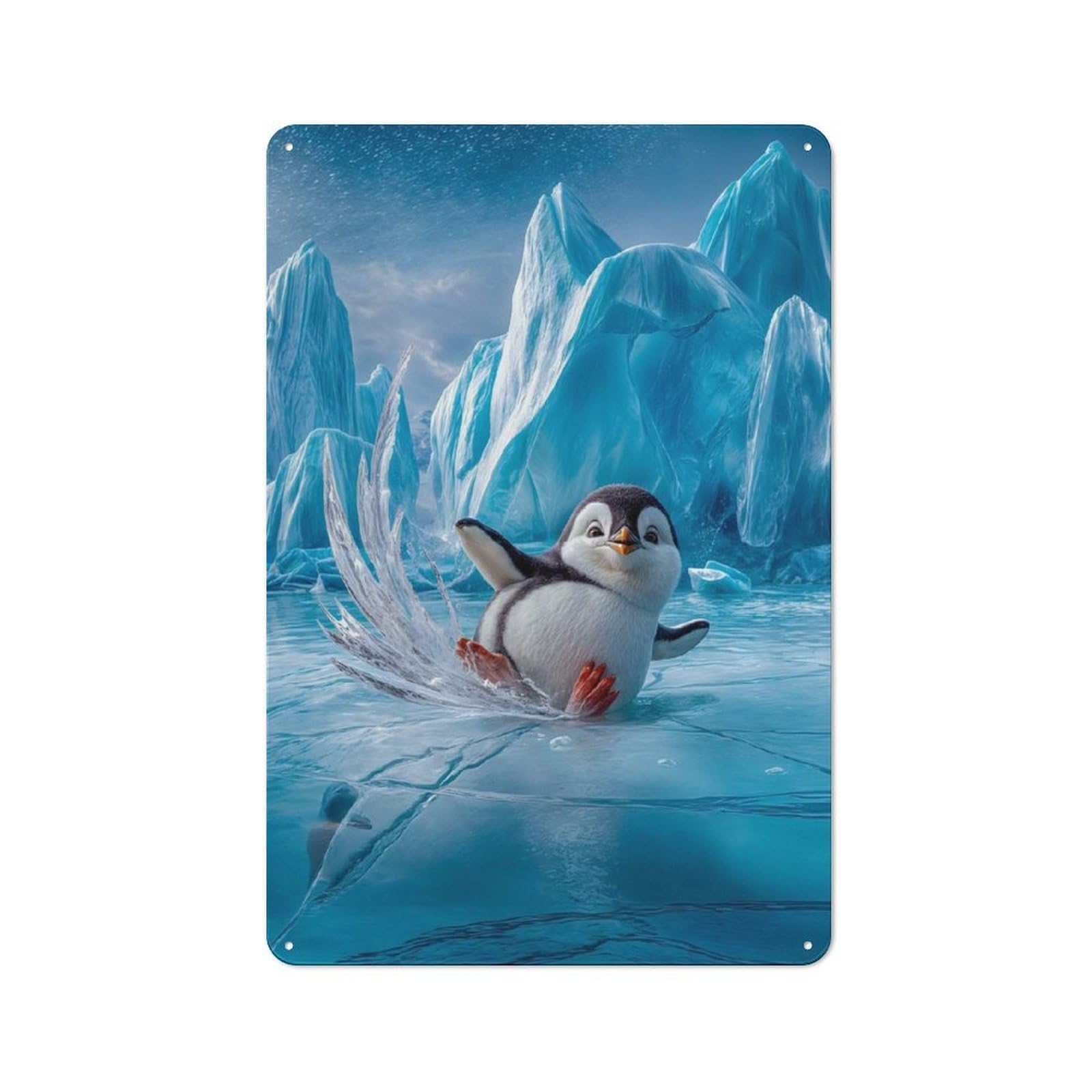 Junmoney Penguin Slipping On Ice Kitchen Metal Sign 30X20cm, Country Style Kitchen Wall Decor For Restaurant, Kitchen, Counter Or Breakfast Nook
