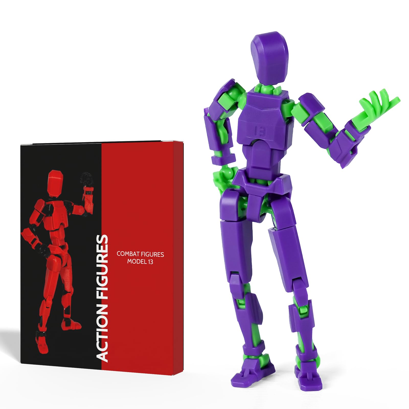 Poseable Action Figure Set, Model 13 Collectible Toy Figure, Multi-Jointed Movable, Gift Box Packaging, Great for Kids, Adults, Collectors, Birthday (Purple)