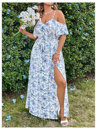 Image of Floerns Women's Plus Size Cold Shoulder Short Sleeve Split Thigh Long Dress