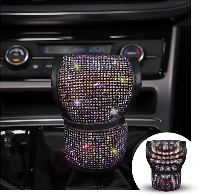 Manopla para Câmbio com Strass zipelo e Capa para Freio de Mão, Revestimento Antiderrapante em Fleece, Instalação com Velcro