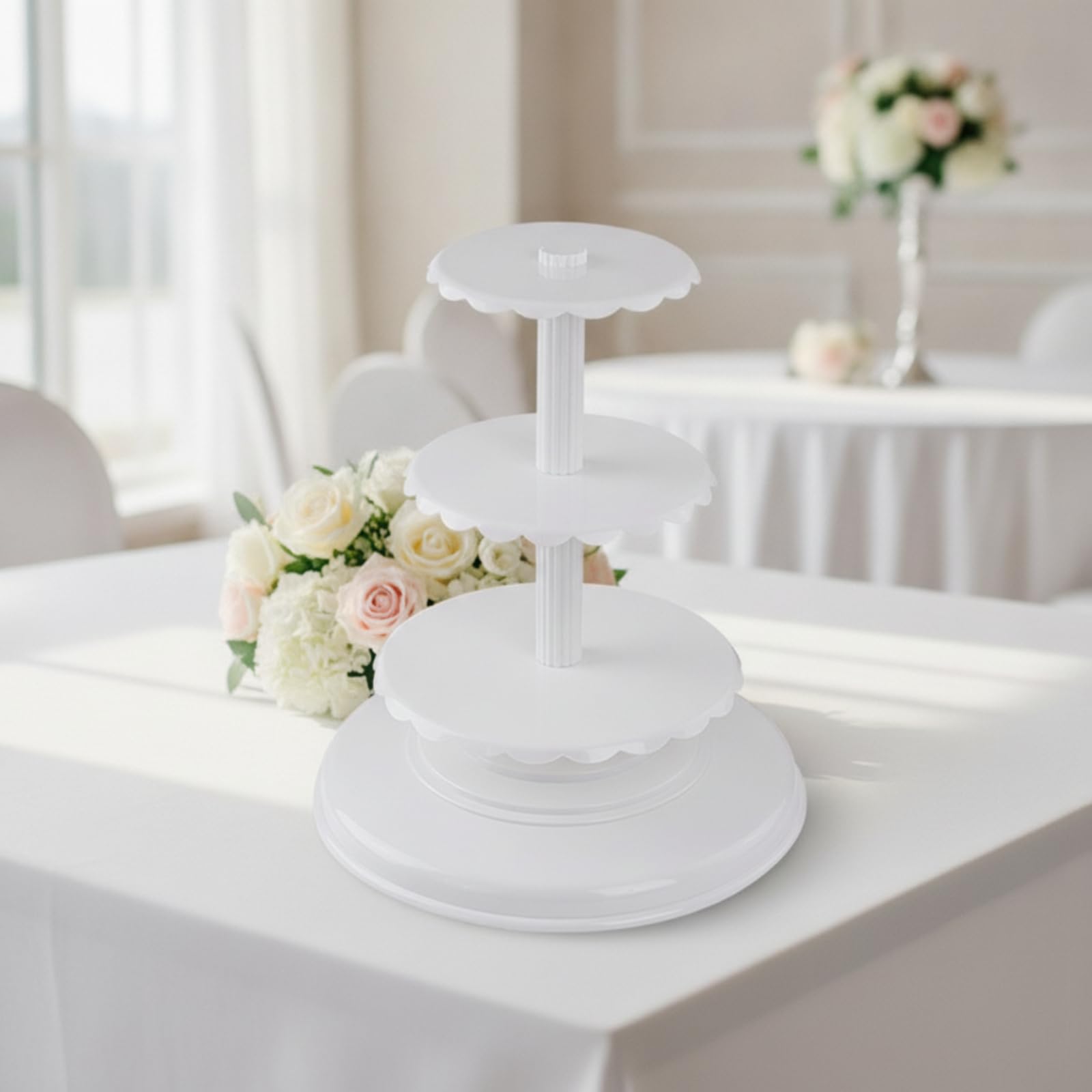Support à Pâtisseries à Trois Niveaux avec Base Ron Large et Stable pour Exposer Gâteaux et Tartes Lors Réunions, Blanc, Trois Couches pour [6/8/10 Pouces] Espacement 18cm